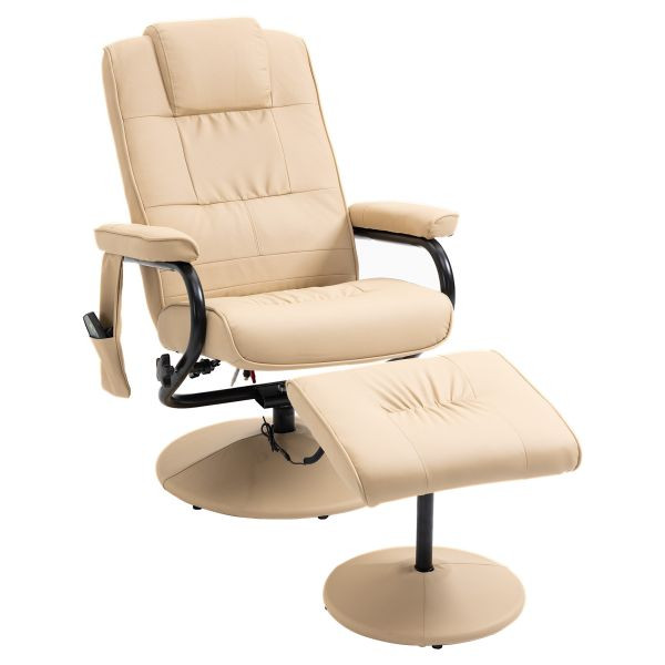 HOMCOM Relaxsessel Massagesessel Fernsehsessel Kunstleder Cremeweiß, 700-037V01CW