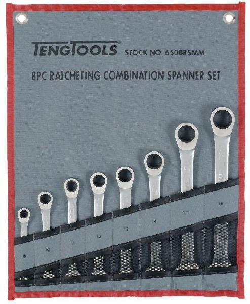 Teng Tools Ratschen-Kombischlüssel-Set RS, Werkzeugrolle, 8 Teile, 6508RSMM