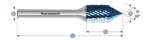 Karnasch Hartmetall-Frässtift Blue-Tec beschichtet KSJ/ZYA d1= 12,0 / l2= 25 / d2= 6 / l1= 70mm Combi+Form, VE: 2 Stück, 116059100