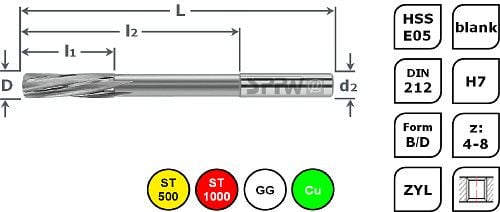 SPPW Maschinenreibahle HSS-E05 8 Stück im Satz Ø2 H7 - Ø12 H7, 1131800006