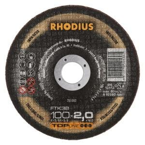 Rhodius TOPline FTK38 Freihandtrennscheibe, Durchmesser [mm]: 100, Stärke [mm]: 2, Bohrung [mm]: 16, VE: 25 Stück, 201082