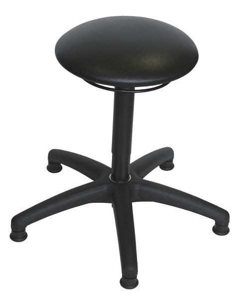 Lotz Arbeitshocker, Sitz Kunstleder schwarz, pilzform, Ringauslösung, stabiles Kunststoff-Fußkreuz schwarz, Sitzhöhe 470-660 mm, 3520.07