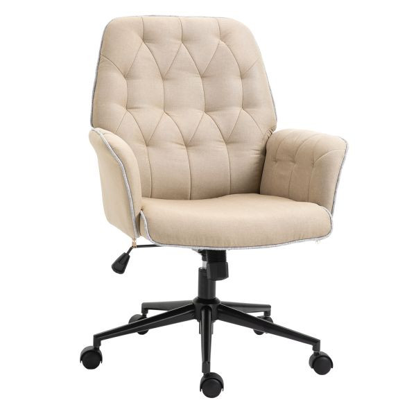 HOMCOM Bürostuhl mit Wippfunktion höhenverstellbarer Schreibtischstuhl ergonomisch 360°-Drehräder Schaumstoff Beige 66 x 69 x 89,5-97 cm, 921-103BN