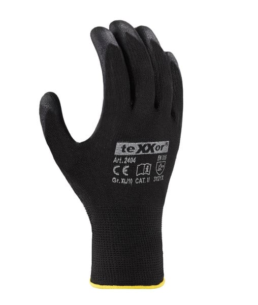 teXXor Polyester-Strickhandschuhe POLYURETHAN BESCHICHTET, schwarz/schwarz, Größe: 10, VE: 240 Paar, 2404-10