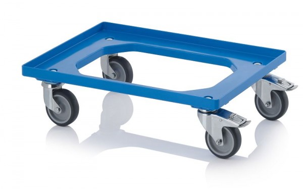 Auer Transportroller Kompakt mit Gummirädern 60 x 40 cm, 4 Lenkräder mit Feststeller, Himmelblau, RO 64 GU FE-5015