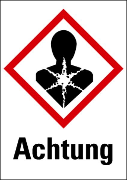 Schilder Klar Gefahrstoffkennzeichnung Achtung Gesundheitsschädlich, Etiketten einzeln, 37x52 mm Folie selbstklebend, 484/61