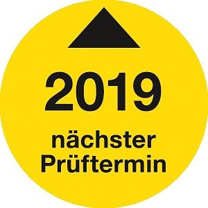 Moedel Prüfplakette Nächster Prüftermin 2019, Folie, Ø 30 mm, VE: 10 Stück/Bogen, 54782