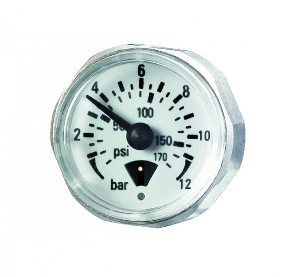 Prevost Rundes Manometer Ø 23 mm waagrecht, Skalenteilung= 0 - 12 , Werkstoff= Plexiglas-Skala, MT RA1023