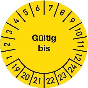 Moedel Prüfplakette Gültig bis 2019-2024, Dokumentenfolie, Ø 25 mm, VE: 10 Stück/Bogen, 55484