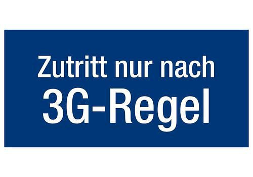DENIOS Hinweisschild "Zutritt nur nach 3G-Regel", Folie, selbstklebend, 297 x 148 mm, VE: 10 Stück, 285191