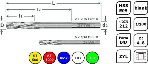 SPPW Maschinenreibahle HSS-E05 24 Stück im Satz Ø2,98 - Ø10,02, 1132700007