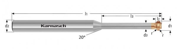 Karnasch VHM- Viertelkreisentgrater Vorwärts- und Rückwärts r= 0,5 / L3= 15,0 mm HXC - Nano³, 306489005015