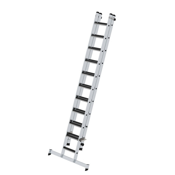 Munk Günzburger Steigtechnik Stufen-Schiebeleiter 2-teilig mit nivello-Traverse und clip-step R13 1x11 + 1x10, 040676