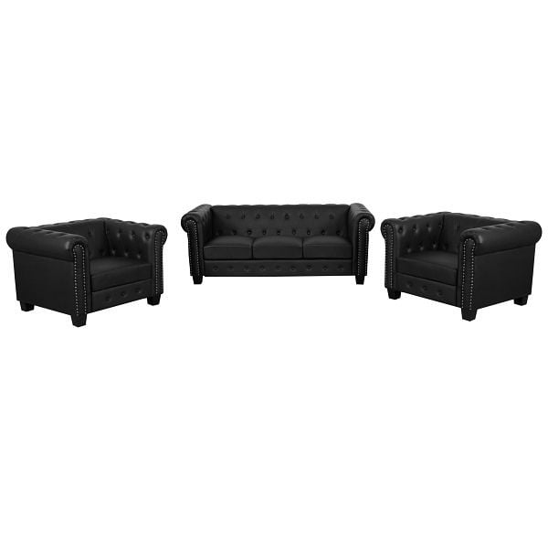 Mendler Luxus 3-1-1 Sofagarnitur Couchgarnitur Loungesofa Chesterfield Kunstleder, eckige Füße, schwarz, 34970