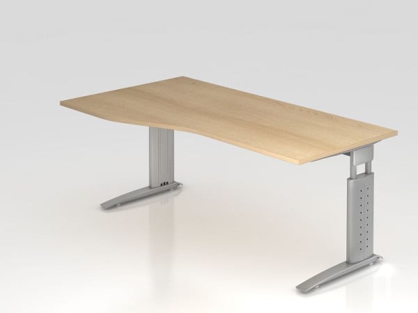 Hammerbacher Schreibtisch C-Fuß 180x100/80cm Eiche/Silber, Arbeitshöhe 68-86 cm einstellbar, VUS18/E/S