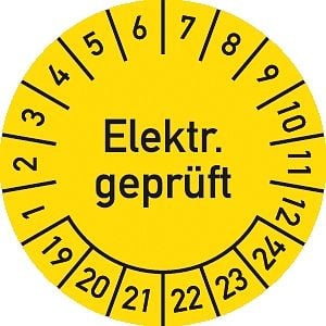 Moedel Prüfplakette elektrische Geprüft 2019 - 2024, Folie, Ø 30 mm, VE: 10 Stück/Bogen, 56131