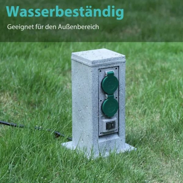 Salcar 4-Fach Gartensteckdosensäule in Steinoptik, 890003