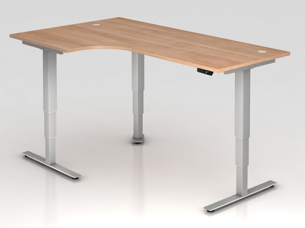 Hammerbacher Sitz-Steh-Winkeltisch elektrisch 200x120cm 90° Nussbaum, Winkelform 90°, links oder rechts montierbar, VXDSM82/N/S