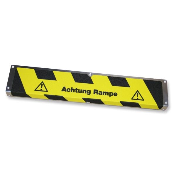 Mehlhose Antirutschkantenprofil Aluminium mit m2 Antirutschbelag, "Achtung Rampe" 120x635x45mm, AKM14F1