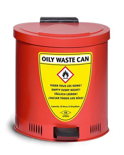 DENIOS Sicherheits-Sammelbehälter 20 Liter Volumen, aus Stahl, rot, mit Deckeldämpfung, 256101