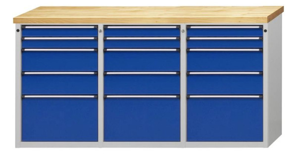 ANKE Werkbänke Beistellschrank 1895x650x1020mm; Buche-Massiv-Platte 40mm; Links 5Schubladen Mitte 5Schubladen Rechts 5Schubladen, 600.509