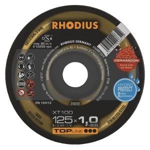 Rhodius TOPline XT100 Extradünne Trennscheibe, Durchmesser [mm]: 125, Stärke [mm]: 1, Bohrung [mm]: 22.23, VE: 25 Stück, 210222