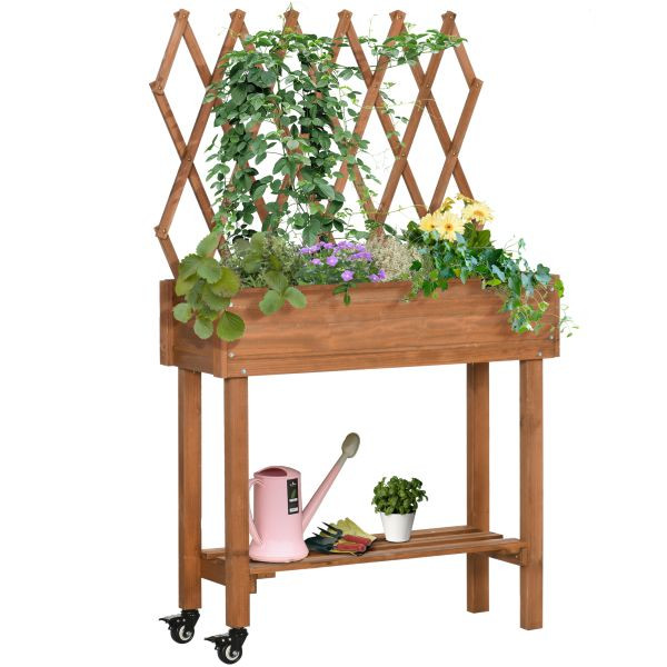 Outsunny Hochbeet mit Rankgitter Blumenkasten mit Ablage, 845-899V00BN