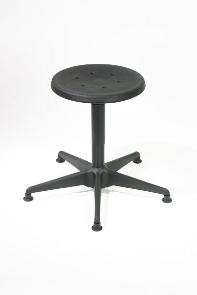 Lotz Arbeitshocker, Sitz PU schwarz, abgedeckte Drehspindel, abgedecktes Stahlfußkreuz, Sitzhöhe 380-520 mm, Gleiter, 3525.01