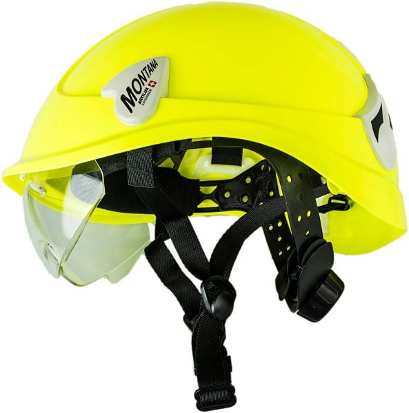 Artilux Montana II Roto KS, HiVis gelb, Schutzhelm mit Drehknopf, Schutzbrille und Kinnbänderung, VE: 20 Stück, 23172