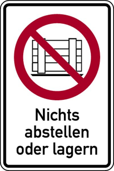 Schilder Klar Kombischild Nichts abstellen oder lagern DIN EN ISO 7010, 200x300x0.45 mm Aluminium geprägt, 1363/52