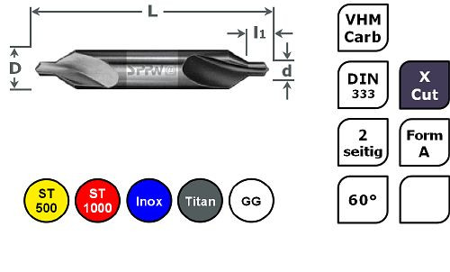 SPPW Zentrierbohrer VHM+X.Cut DIN333 Form A - 1,00x3,15, 6233670100