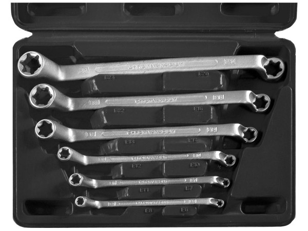 SW-Stahl Doppelringschlüsselsatz, E-Profil, E6-E24, gekröpft, 6-teilig, 01580L