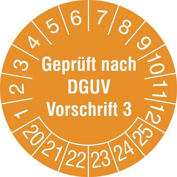 SafetyMarking Prüfplakette, Geprüft nach DGUV Vorschrift 3, Prüfzeitraum: 20-25, Ø 3 cm, Folie, selbstklebend, VE: 500 Stück/Rolle, 31.C2105-20-25