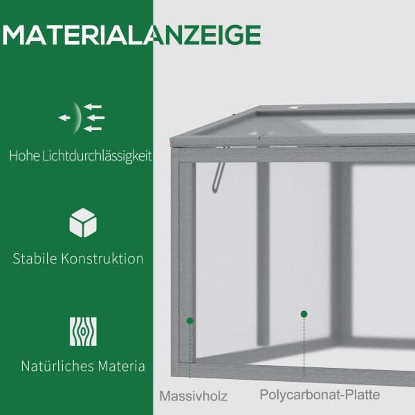 Outsunny Frühbeet Treibhaus Gewächshaus Frühbeetkasten Pflanzenbeet mit Abdeckung aus Holz und Polycarbonat wetterfest Hellgrau 90 x 80 x 58 cm, 845-380GY