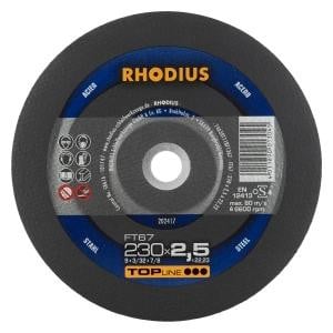 Rhodius TOPline FT67 Freihandtrennscheibe, Durchmesser [mm]: 230, Stärke [mm]: 2.5, Bohrung [mm]: 22.23, VE: 25 Stück, 202417