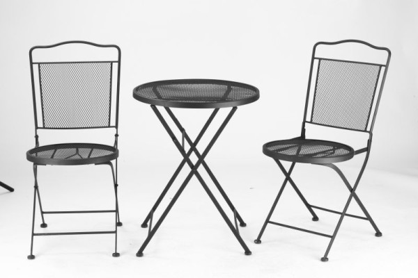 Outsunny Sitzgruppe 3-teilige Essgruppe Bistro-Set Gartenmöbel-Set Balkonmöbel Set 1 Tisch+2 Stühle mit Schirmloch Terrasse Metall Schwarz, 84B-829V01