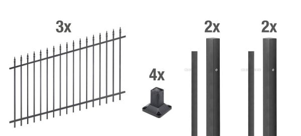 Alberts Zaun-Set Chaussee verstellbar, Aluminium, matt schwarz kunststoffbeschichtet, zum Aufschrauben, 6 m x 1000 mm, 511623