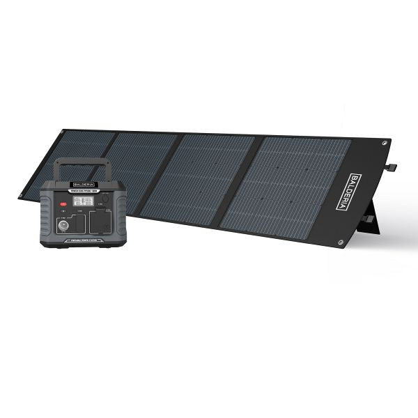 BALDERIA Power Set PS500-200 Mobiler Stromerzeuger/Stromspeicher/Solar-Generator: Tragbare Powerstation 500W + Solarpanel 200W, PPS500-SP200