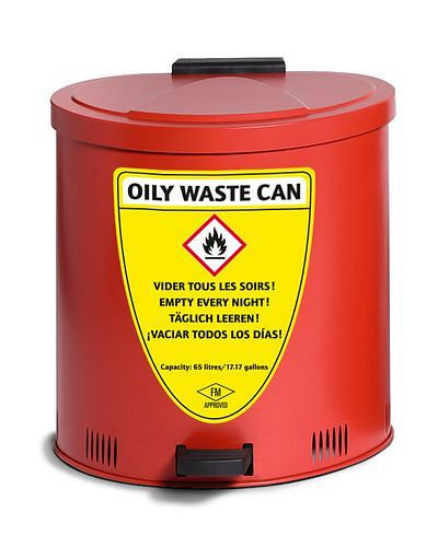 DENIOS Sicherheits-Sammelbehälter 65 Liter Volumen, aus Stahl, rot, mit Deckeldämpfung, 256104