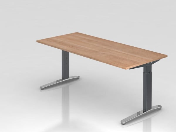 Hammerbacher Schreibtisch C-Fuß 180x80cm Nussbaum/Graphit (Poliert), Rechteckform, VXB19/N/GC