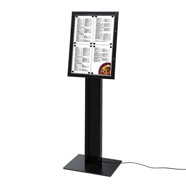 Showdown Displays Speisekartenkasten Freistehend LED Schwarz, SCZNPOLE4xA4C9005LED