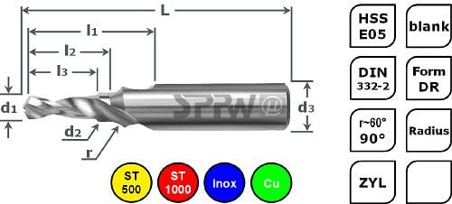 SPPW Stufenzentrierbohrer HSS-E05 Form DR M4 - 3,3x4,3x8, 1236300400