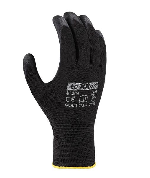 teXXor Polyester-Strickhandschuhe POLYURETHAN BESCHICHTET, schwarz/schwarz, Größe: 10, VE: 1 Paar, 2404-10