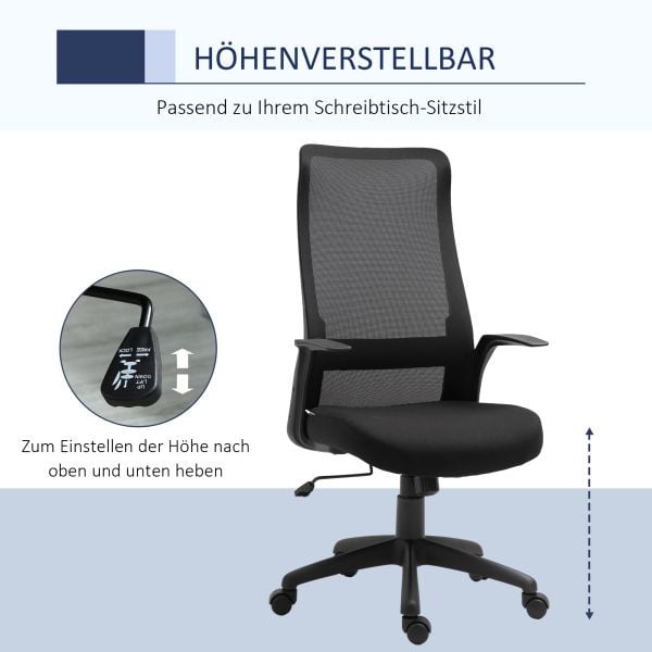 Vinsetto Bürostuhl Kopflehne Home-Office-Stuhl höhenverstellbarer Schreibtischstuhl Schwarz 62 x 62 x 113-122 cm, 921-555BK