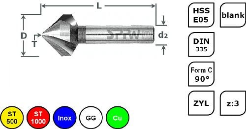 SPPW Kegelsenker HSS-E05 90° z:3 Form C L: 71 Ø28,0, 1546002800