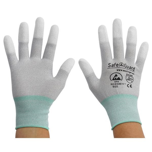 SafeGuard ESD-Handschuh grau/türkis, Nylon/Carbon beschichtete Fingerkuppen, Größe M, VE: 12 Paar, DSWL36563