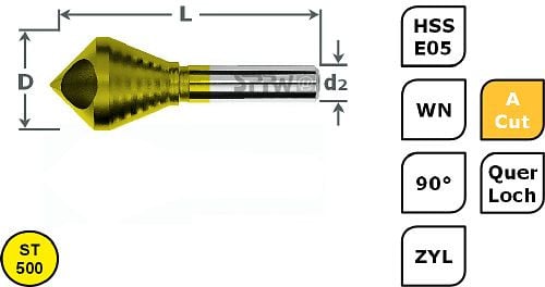 SPPW Querlochsenker E05+A.Cut 90° WN Bereich: 02-05 L: 45 Ø10, 1537001000