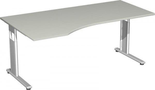 geramöbel PC-Schreibtisch links höhenverstellbar, C Fuß Flex, 1800x1000x680-820, Lichtgrau/Silber, S-617306-LS