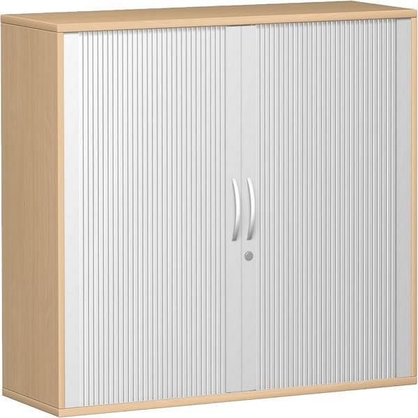 geramöbel Querrollladenschrank 2 Dekor-Einlegeböden, abschließbar, 1200x425x1152, Silber/Buche, N-10Q312-SB