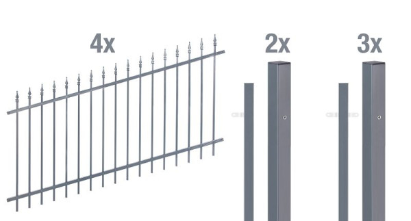 Alberts Zaun-Set Chaussee verstellbar, Aluminium, anthrazit kunststoffbeschichtet RAL 7016, zum Einbetonieren, 8 m x 1000 mm, 511593